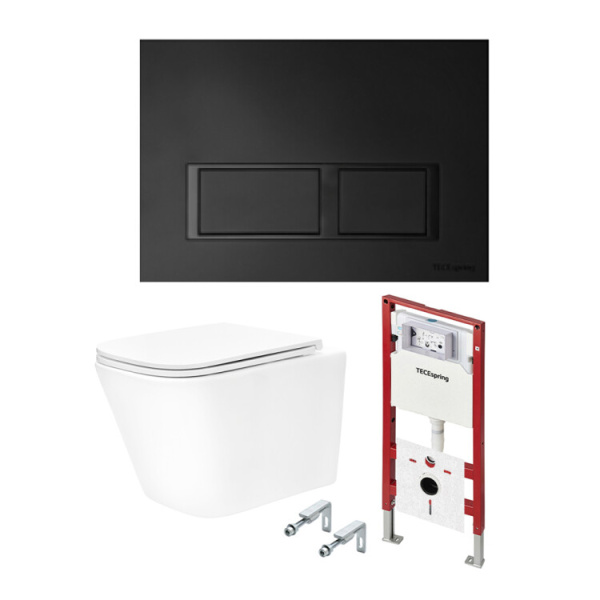 Комплект TECE TeceSpring V унитаз+инсталляция+клавиша смыва цвет унитаза-белый цвет клавиши-чёрный матовый K401204WCS
