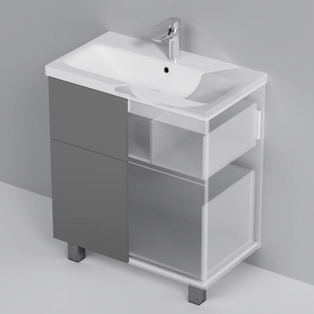 AM.PM M90FSX07522GM32 GEM, База под раковину, напольная, 75 см, 2 ящика push-to-open, графит матовый