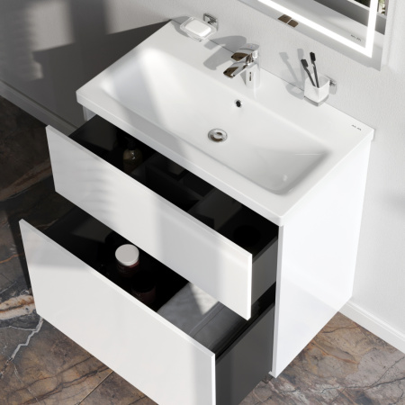 AM.PM M90FSX07522WG32 GEM, База под раковину, напольная, 75 см, 2 ящика push-to-open, цвет: белый, глянец