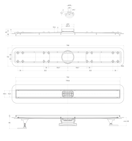 Душевой лоток BELBAGNO LUCE 80 см, BB-LD-LUCE-80-CR