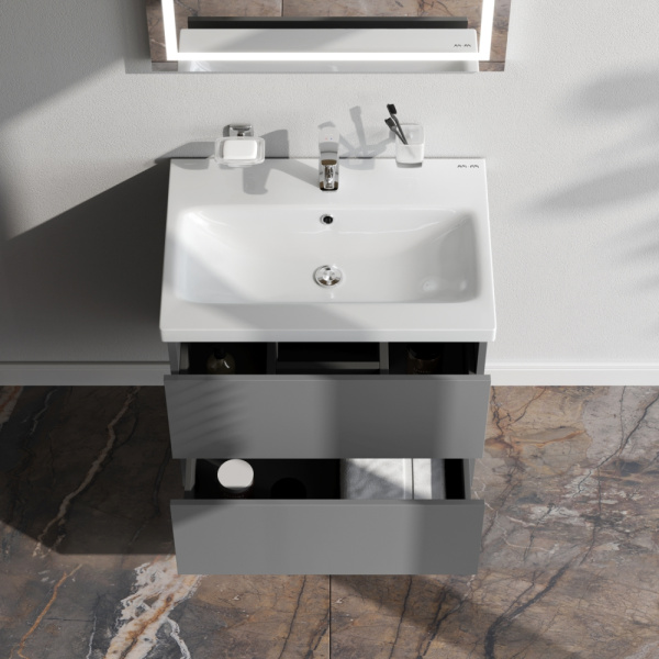 AM.PM M90FHX06022GM GEM, База под раковину, подвесная, 60 см, 2 ящика push-to-open, графит матовый