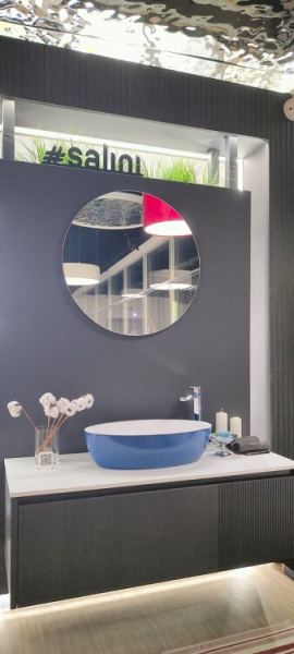 Комплект мебели Salini Domino тумба  + 2коврика + подсветка + раковина + донный клапан + зеркало цвет тумбы-дуб графит раковины-RAL5000м Salini Domino Set