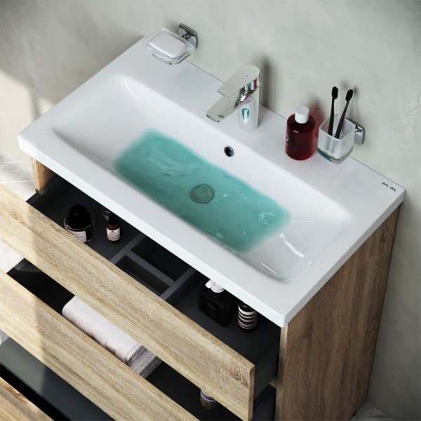 AM.PM M91FSX0752OF GEM S, База под раковину, напольная, 75 см, 3 ящика, светлый дуб