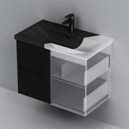 AM.PM M90FHX07522BM GEM, База под раковину, подвесная, 75 см, 2 ящика push-to-open, цвет: черный матовый