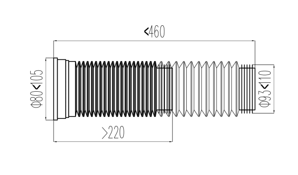 Труба VIANT  для унитаза гофрированная, Ø110 мм, L250-460 мм (VU-362)