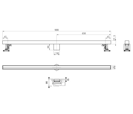 Душевой трап 90 см WONZON & WOGHAND, Темный графит (WW-65409M-GM)