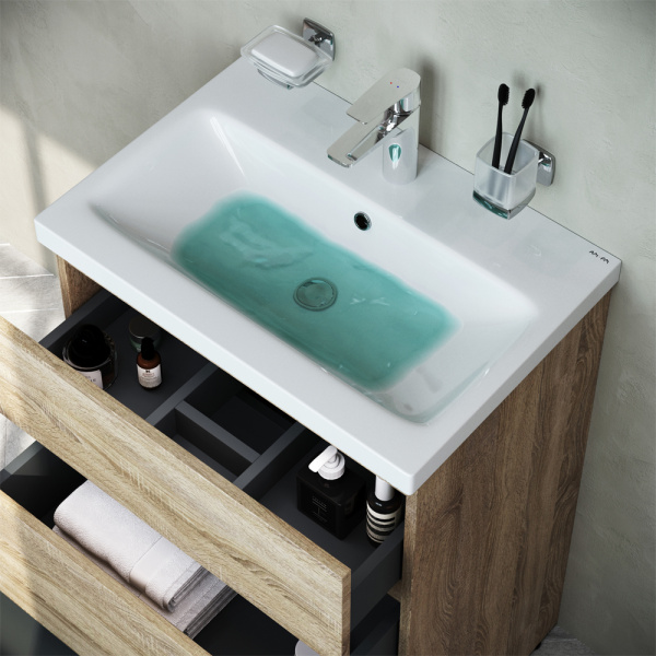 AM.PM M91FSX0602OF GEM S, База под раковину, напольная, 60 см, 3 ящика, светлый дуб