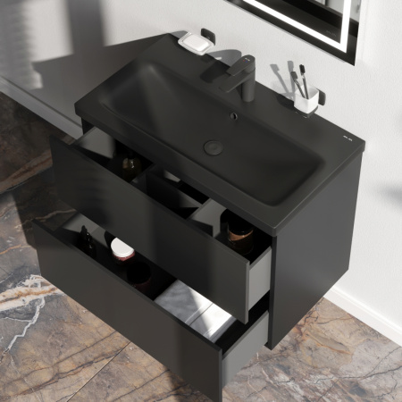 AM.PM M90FHX07522BM GEM, База под раковину, подвесная, 75 см, 2 ящика push-to-open, цвет: черный матовый