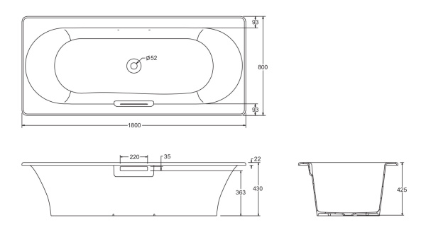 Ванна чугунная Jacob Delafon VOLUTE 180x80 см с антискользящим покрытием, без отверстий для ручек, без ножек, белая (E6D900-0)