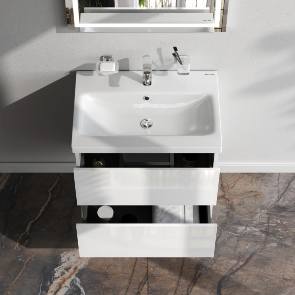 AM.PM M90FHX06022WG GEM, База под раковину, подвесная, 60 см, 2 ящика push-to-open, цвет: белый, глянец