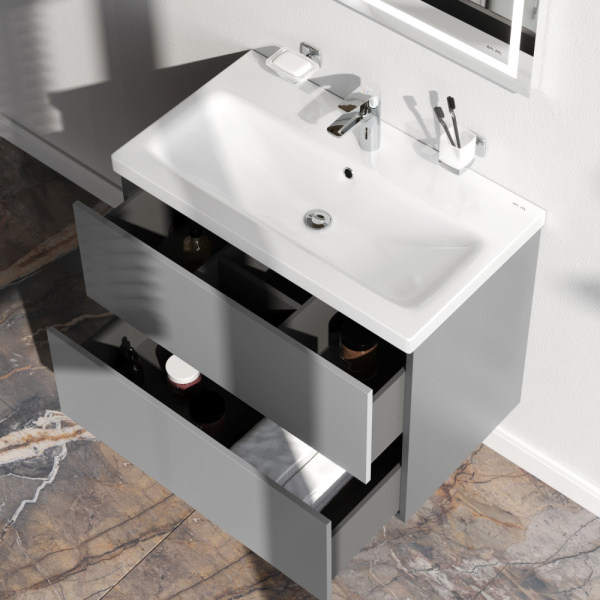 AM.PM M90FHX07522GM GEM, База под раковину, подвесная, 75 см, 2 ящика push-to-open, графит матовый