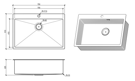 Кухонная мойка FLORACIO Steel F.7551.GD, золото матовое