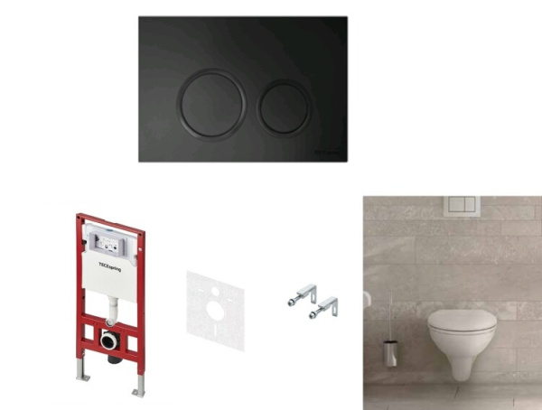 Комплект TECE TECEbasic унитаз+инсталляция+клавиша смыва цвет унитаза-белый цвет клавиши-черный матовый/кнопки-круглые K955104WCB