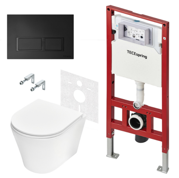 Комплект TECE TeceSpring K подвесной шгв 360*480*350 цвет унитаза-белый цвет сиденья-белый цвет клавиши-черный матовый K401204WCK