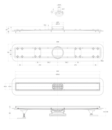 Душевой лоток BELBAGNO LUCE 70 см, BB-LD-LUCE-70-CR