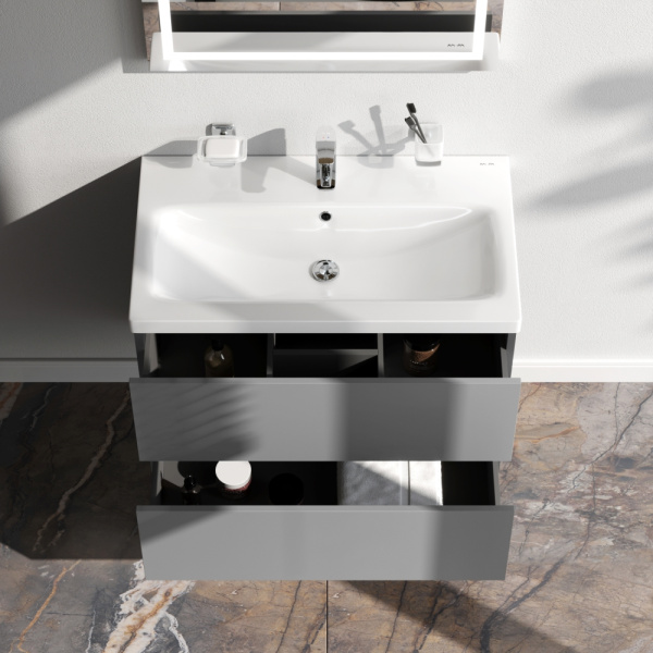 AM.PM M90FHX07522GM GEM, База под раковину, подвесная, 75 см, 2 ящика push-to-open, графит матовый