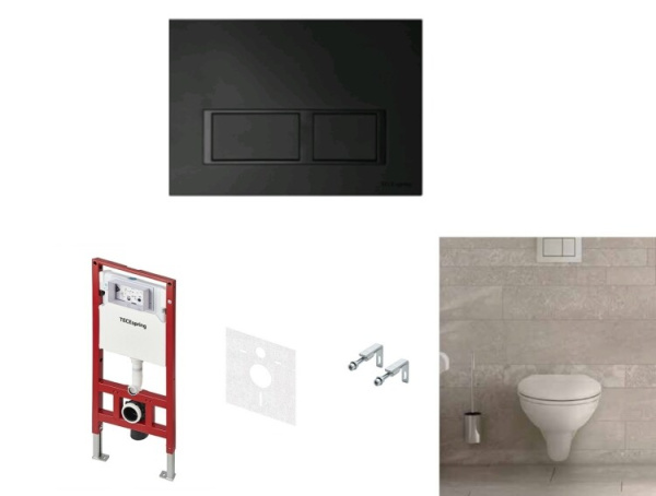 Комплект TECE TECEbasic унитаз+инсталляция+клавиша смыва цвет унитаза-белый цвет клавиши-черный матовый/кнопки-прямоугольные K955204WCB