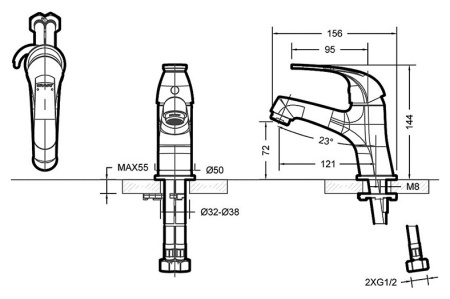 Комплект смесителей Bravat Fit Cet 3 в 1 (смеситель для раковины, смеситель для ванны, душевая штанга), Хром (F00315C)