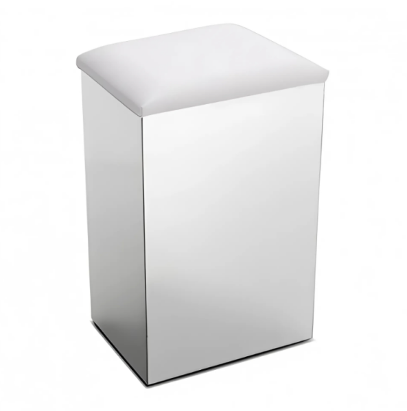 Пуф-корзина 3SC Pouff для белья шгв 300*300*490 цвет-нержавеющая полированная сталь белая кожа PB01/NX/11