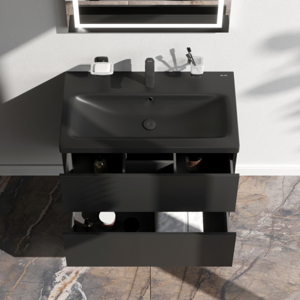 AM.PM M90FHX07522BM GEM, База под раковину, подвесная, 75 см, 2 ящика push-to-open, цвет: черный матовый