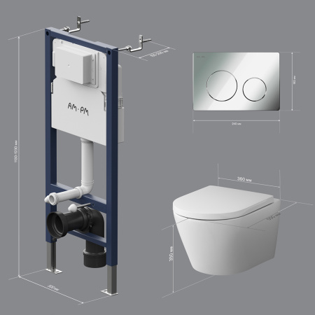 AM.PM IS90151.741701 Инсталляция с клав PrimeFit L глянц хром с подвес унит Sense FlashClean с сид м/лифт