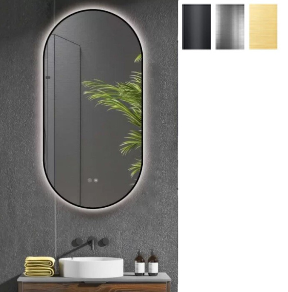 Зеркало Smartflow овальное шгв 500*25*1000 с подсветкой цвет рамы-черный матовый SMF088-ST Black matt