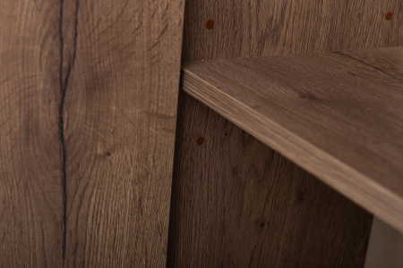 KRAFT Шкаф подвесной с одной распашной дверцей с доводчиками и одной открытой полкой, левосторонний, Rovere Tabacco, 330x300x1600, KRAFT-1600-1A-SC-RT-L