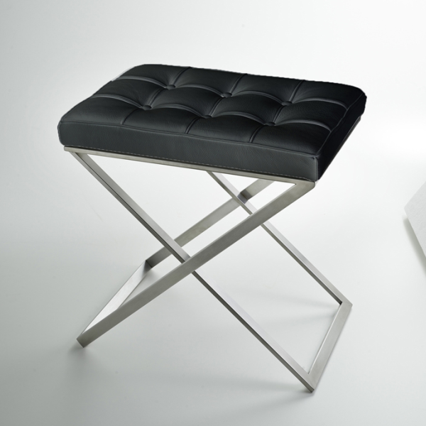 Стул 3SC Lino & Lone со стежкой шгв 500*360*500 цвет-черная кожа никель сатинированный матовый LONE-C/NX/02