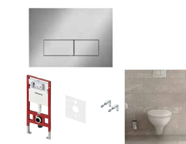 Комплект TECE TECEbasic унитаз+инсталляция+клавиша смыва цвет унитаза-белый цвет клавиши-нержавеющая сталь сатин K955301WCB