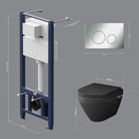 AM.PM IS49051.701700MB Инсталляция с клав Pro L глянц хром с подвес унит Spirit V2.0 FlashClean черн мат с