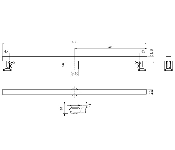 Душевой трап 60 см WONZON & WOGHAND, Темный графит (WW-65406M-GM)