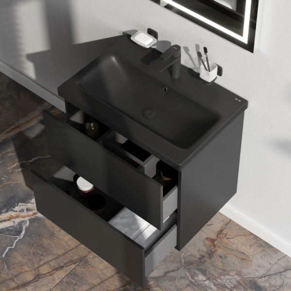 AM.PM M90FHX06022BM GEM, База под раковину, подвесная, 60 см, 2 ящика push-to-open, цвет: черный матовый
