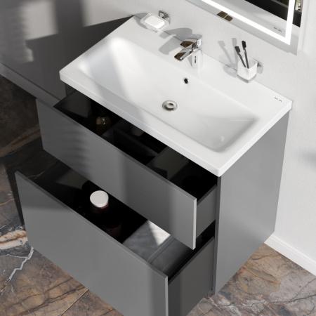 AM.PM M90FSX07522GM32 GEM, База под раковину, напольная, 75 см, 2 ящика push-to-open, графит матовый