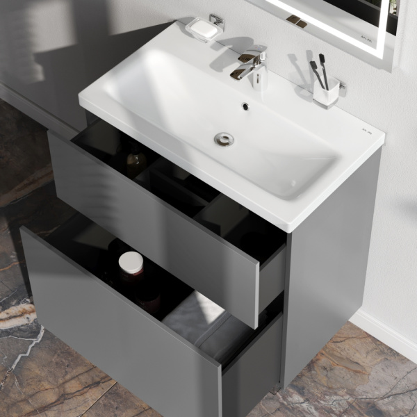 AM.PM M90FSX07522GM32 GEM, База под раковину, напольная, 75 см, 2 ящика push-to-open, графит матовый