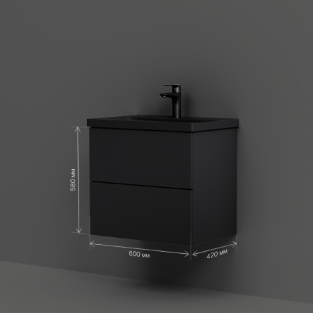 AM.PM M90FHX06022BM GEM, База под раковину, подвесная, 60 см, 2 ящика push-to-open, цвет: черный матовый