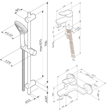 AM.PM F40985C00 Sunny, набор 3в1: см-ль д/умывальника, см-ль д/ванны/душа, душевой комплект, шт.