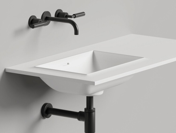 Столешница Salini Onda Edge Square шгв 1000*500*100 с интегрированной раковиной цвет-белый 14022061M/1000*500/1 hole for the mixer