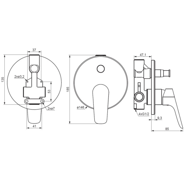Damixa 777100300 Jupiter, Смеситель монтируемый в стену ванной - душевой (черный)