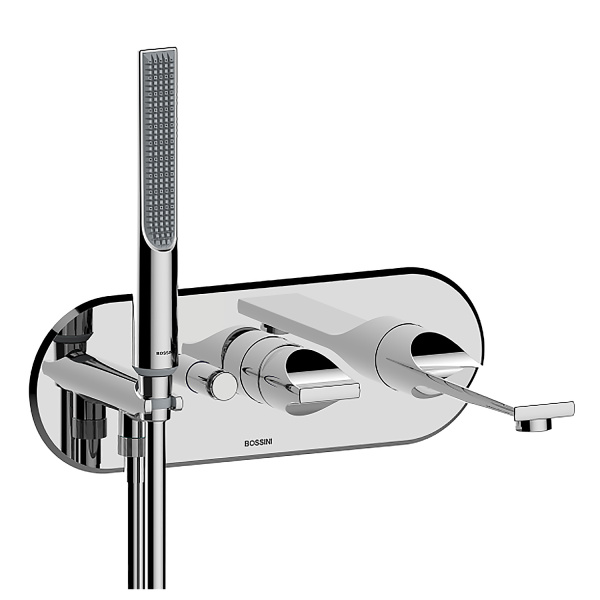 Комплект Bossini APICE Смеситель для ванны, встраиваемый, однорычажный, с ручным душем Slim и шлангом 1500 мм., хром + Встраиваемая часть (Z00555.030+Z00546000)