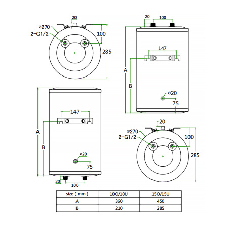 Водонагреватель электрический AZARIO 15 литров, накопительного типа, 1.5 кВт. Вертикальный, метал. корпус (AZW 15 LUX)