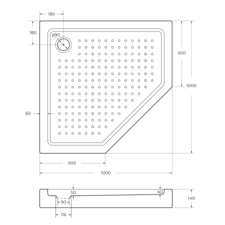 Акриловый поддон CEZARES TRAY-A-P-100-15-W