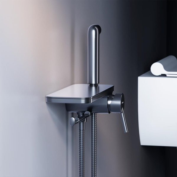 Damixa 773500301 Jupiter, смеситель монтируемый в стену с гиг. душем и полкой, черный