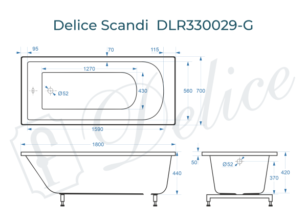 Ванна из литьевого мрамора Delice Scandi 180х70 глянцевая DLR330029-G